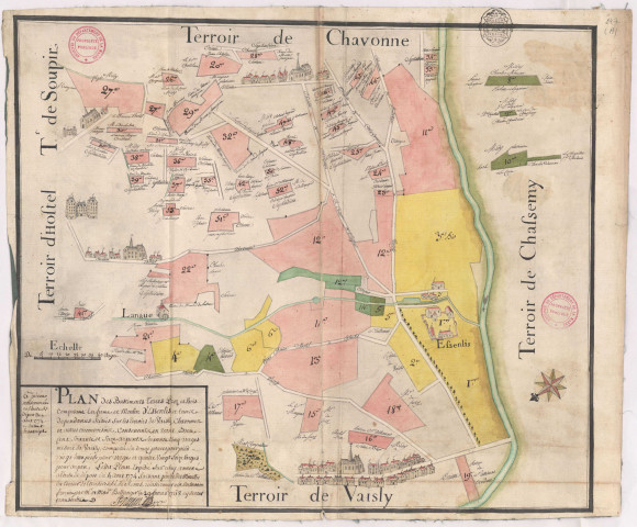 Plan des bâtiments et terres de la ferme d'Essenlis (1768), Pierre Villain