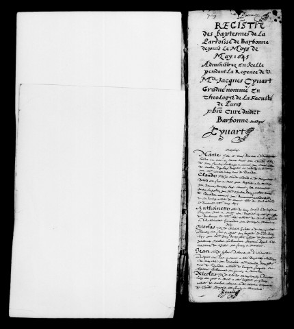Barbonne. Baptêmes, mariages, sépultures 1645-1668
