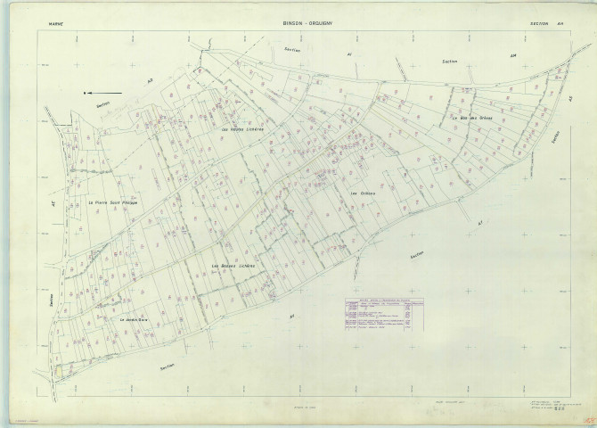 Binson-et-Orquigny (51063). Section AH échelle 1/1000, plan renouvelé pour 1971, plan régulier (papier armé).