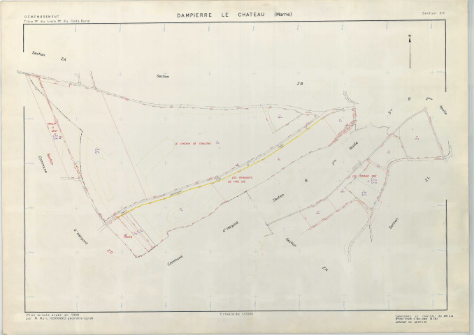 Dampierre-le-Château (51206). Section ZO échelle 1/2000, plan remembré pour 1980 (extension sur Herpont section ZD), plan régulier (papier armé)