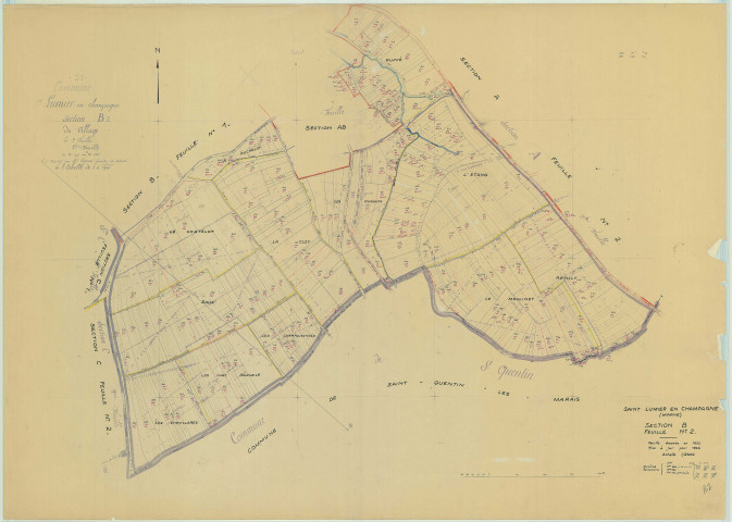 Saint-Lumier-en-Champagne (51496). Section B2 échelle 1/2500, plan mis à jour pour 1958, plan non régulier (papier)