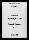 Vézier (Le). Baptêmes, mariages 1620-1667