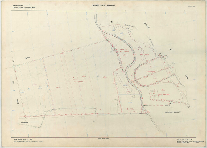 Chapelaine (51125). Section ZE échelle 1/2000, plan remembré pour 1968, plan régulier (papier armé)