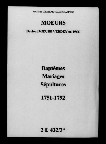 Moeurs. Baptêmes, mariages, sépultures 1751-1792