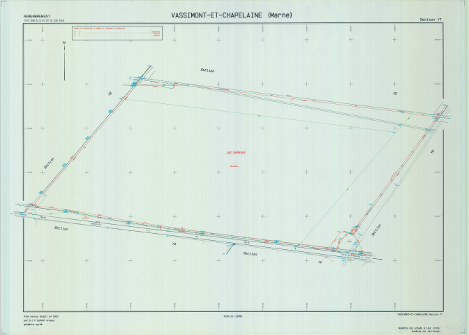 Vassimont-et-Chapelaine (51594). Section YT échelle 1/2000, plan remembré pour 01/01/2003, plan régulier de qualité P5 (calque)