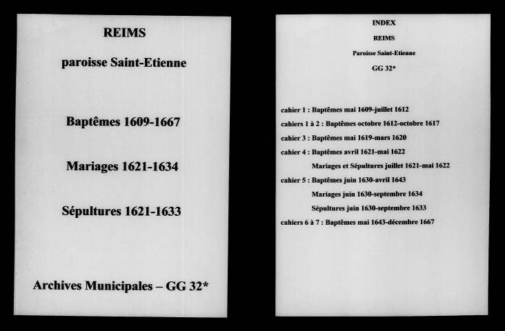 Reims. Saint-Etienne. Baptêmes, mariages, sépultures 1609-1667