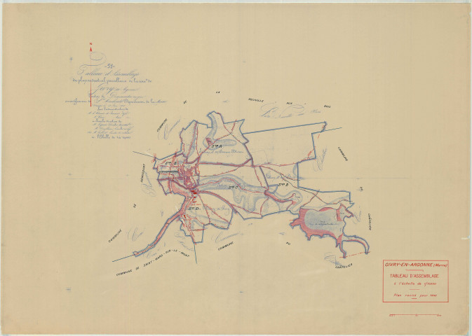 Givry-en-Argonne (51272). Tableau d'assemblage échelle 1/10000, plan mis à jour pour 1940, plan non régulier (papier)