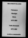 Brandonvillers. Naissances, mariages, décès et tables décennales des naissances, mariages, décès 1873-1882