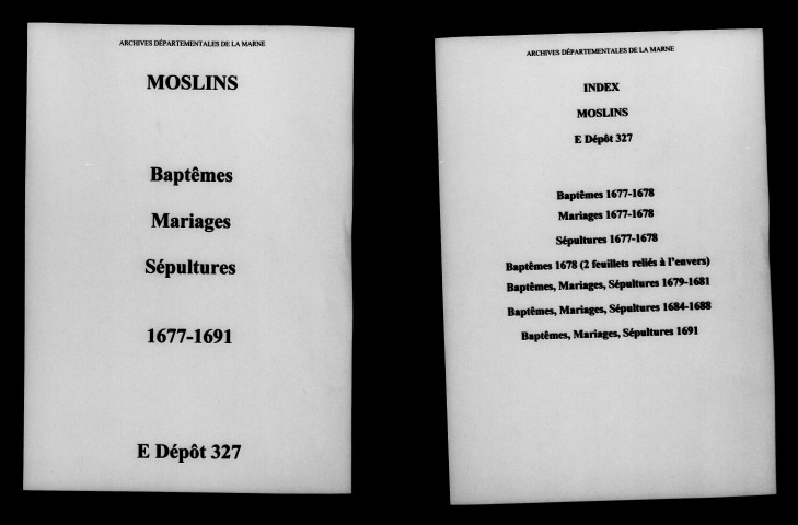 Moslins. Baptêmes, mariages, sépultures 1677-1691