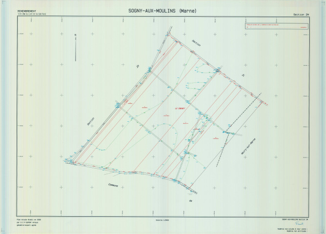Sogny-aux-Moulins (51538). Section ZM échelle 1/2000, plan remembré pour 2006, plan régulier (calque)
