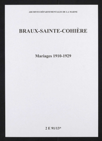 Braux-Sainte-Cohière. Mariages 1910-1929