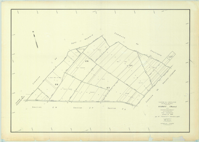 Sarry (51525). Tableau d'assemblage 3 échelle 1/5000, plan remembré pour 1966 (Tableau d'assemblage 3e partie), plan régulier (papier)