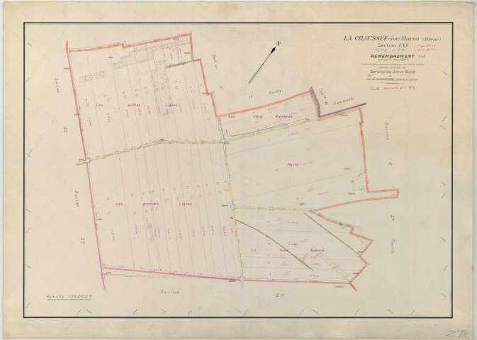 Chaussée-sur-Marne (La) (51141). Section ZD échelle 1/2000, plan remembré pour 1959, plan régulier (papier armé)