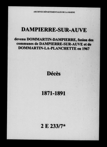 Dampierre-sur-Auve. Décès 1871-1891