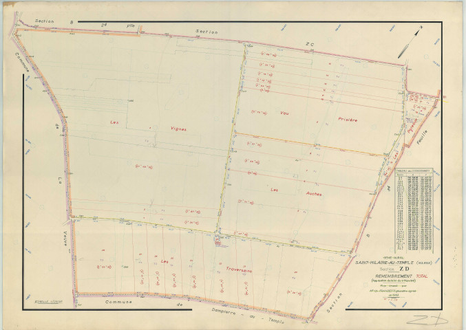 Saint-Hilaire-au-Temple (51485). Section ZD échelle 1/2000, plan remembré pour 1963, plan régulier (papier armé)