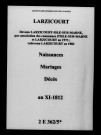 Larzicourt. Naissances, mariages, décès an XI-1812