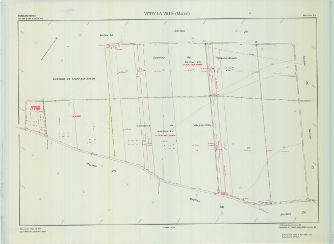 Vitry-la-Ville (51648). Section ZN 2 échelle 1/2000, plan remembré pour 1999 (extension sur Togny aux Bœufs ZC), plan régulier (calque)