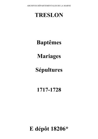 Treslon. Baptêmes, mariages, sépultures 1717-1728