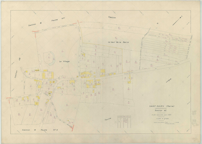 Saint-Eulien (51478). Section AC échelle 1/1000, plan remanié pour 1959, plan régulier (papier armé)