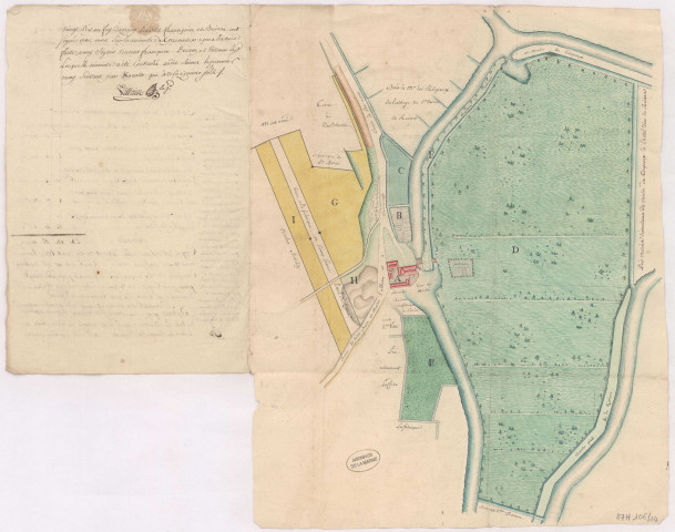 Plan d'arpentage du moulin à eau dit Moulin-l'Abbesse sis à Saint-Brice-Courcelles (1786), Villain