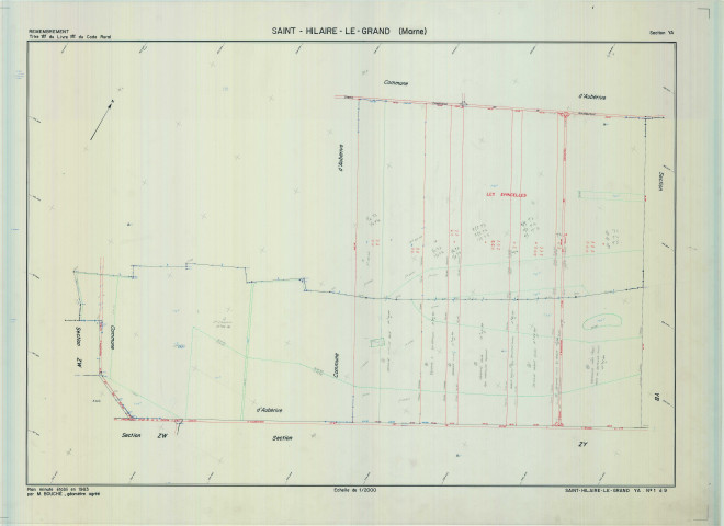 Saint-Hilaire-le-Grand (51486). Section YA échelle 1/2000, plan remembré pour 1983, plan régulier (calque)