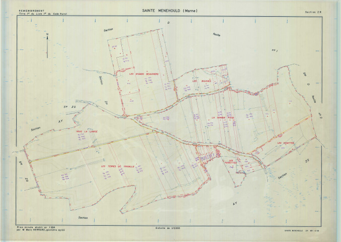 Sainte-Menehould (51507). Section ZR échelle 1/2000, plan remembré pour 1984, plan régulier (calque)