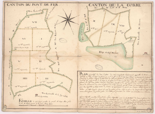 Plan figuratif des deux cantons de bois broufsailles, 1734.