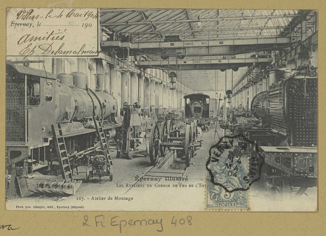 ÉPERNAY. Épernay illustré-Les ateliers du chemin de fer de l'Est-167-Atelier de montage / E. Choque, photographe à Épernay.
EpernayE. Choque (51 - EpernayE. Choque).[vers 1904]