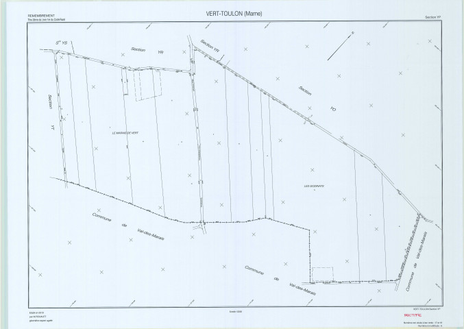 Vert-Toulon (51611). Section YP échelle 1/2000, plan remembré pour 2010 (rectification), plan régulier (papier)