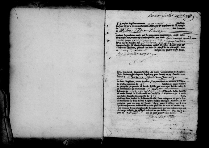 Avize. Baptêmes, mariages, sépultures 1693-1702