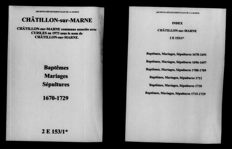 Châtillon-sur-Marne. Baptêmes, mariages, sépultures 1670-1729