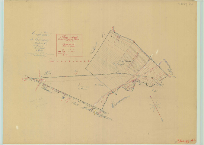 Val-de-Vesle (51571). Section A4 échelle 1/2500, plan mis à jour pour 1937, ancienne commune de Thuisy, plan non régulier (papier).