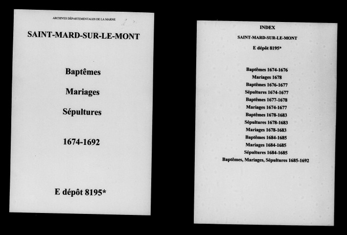 Saint-Mard-sur-le-Mont. Baptêmes, mariages, sépultures 1674-1692