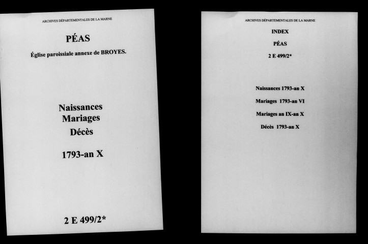 Péas. Naissances, mariages, décès 1793-an X