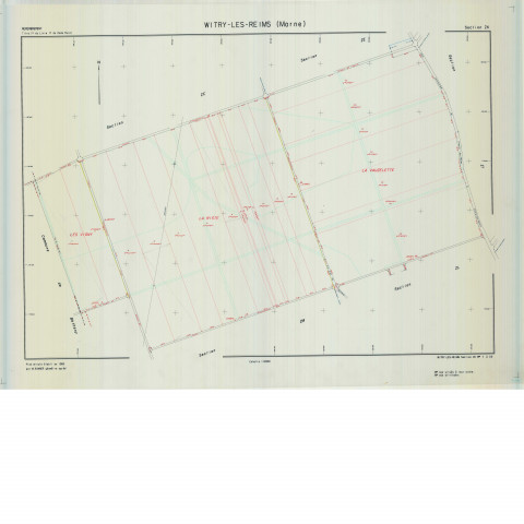 Witry-lès-Reims (51662). Section ZK échelle 1/2000, plan remembré pour 1987, plan régulier de qualité P5 (calque).