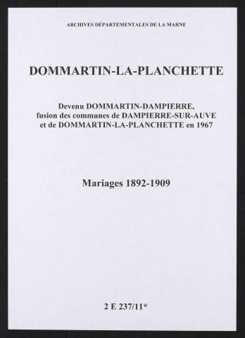 Dommartin-la-Planchette. Mariages 1892-1909