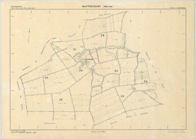 Maffrécourt (51336). Tableau d'assemblage échelle 1/5000, plan remembré pour 1969, plan régulier (papier)