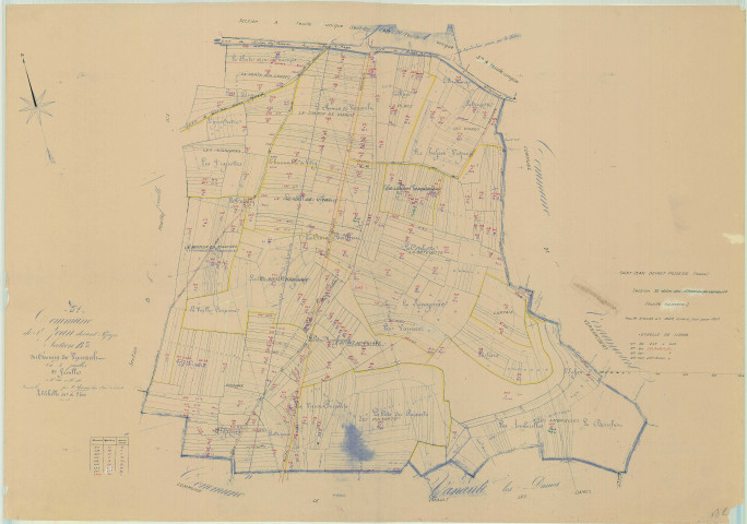 Saint-Jean-devant-Possesse (51489). Section B2 échelle 1/2500, plan mis à jour pour 1957, plan non régulier (papier)