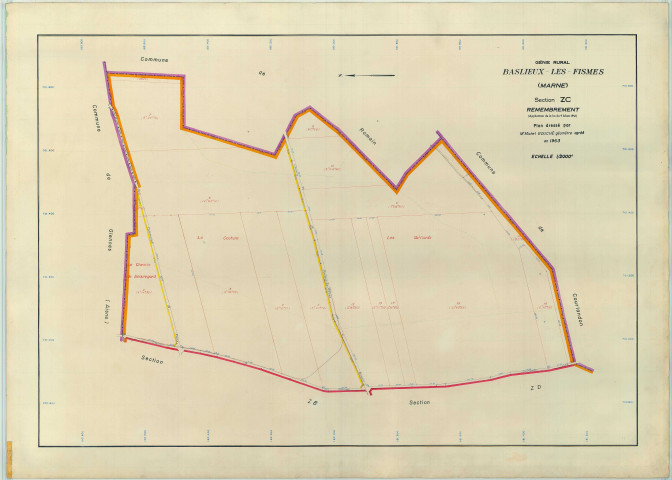 Baslieux-lès-Fismes (51037). Section ZC échelle 1/2000, plan remembré pour 1963, plan régulier (papier armé).