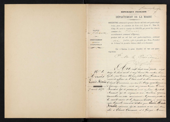 Chavot-Courcourt. Décès 1893-1929