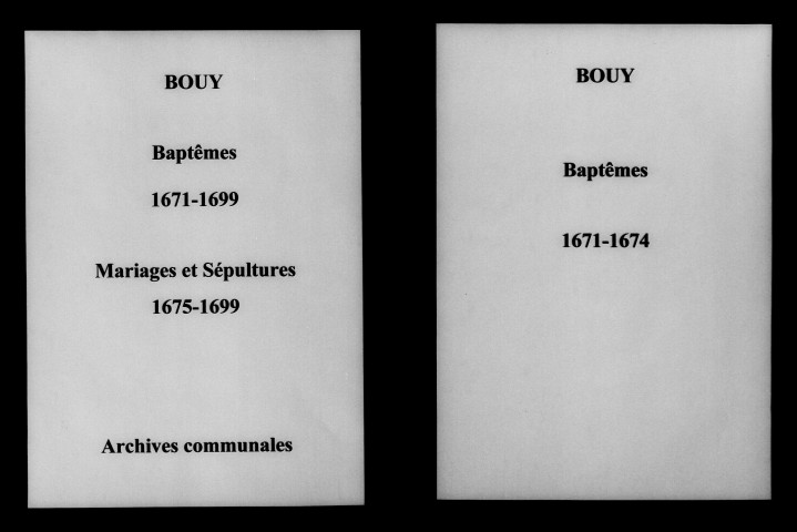 Bouy. Baptêmes, mariages, sépultures 1671-1699
