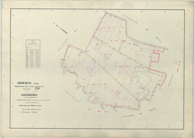 Loisy-sur-Marne (51328). Section ZM échelle 1/2000, plan remembré pour 1957, plan régulier (papier armé)