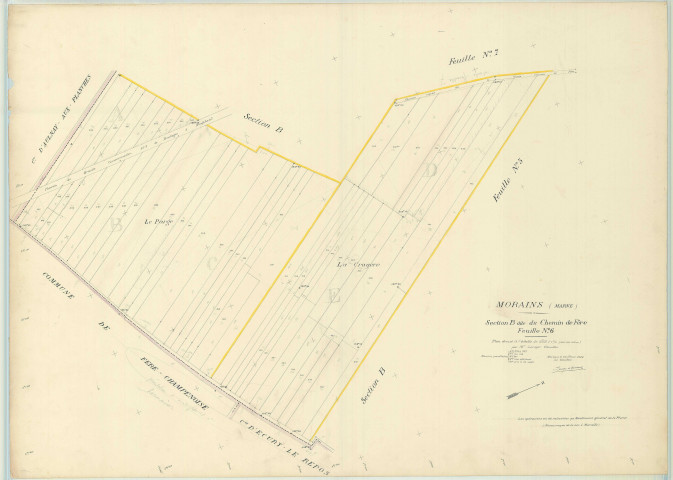 Val-des-Marais (51158). Morains (51383). Section B6 échelle 1/1000, plan mis à jour pour 1927 (Morains le Petit), plan non régulier (papier)