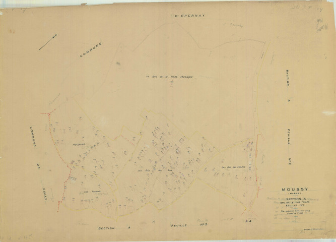 Moussy (51390). Section A1 échelle 1/1000, plan mis à jour pour 01/01/1952, non régulier (papier)