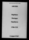 Argers. Baptêmes, mariages, sépultures 1700-1715