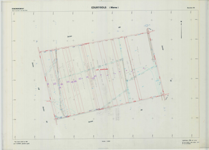 Courtisols (51193). Section YN échelle 1/2000, plan remembré pour 1989, plan régulier (calque)