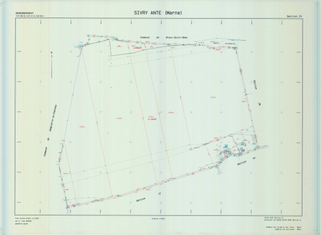 Sivry-Ante (51537). Section ZV échelle 1/2000, plan remembré pour 2006 (extension Braux-Saint-Rémy section ZL), plan régulier (calque)