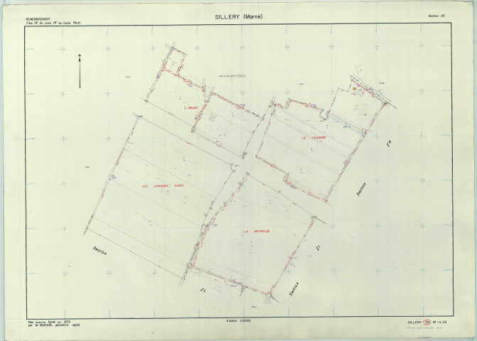 Sillery (51536). Section ZK échelle 1/2000, plan remembré pour 1965, plan régulier (papier armé).