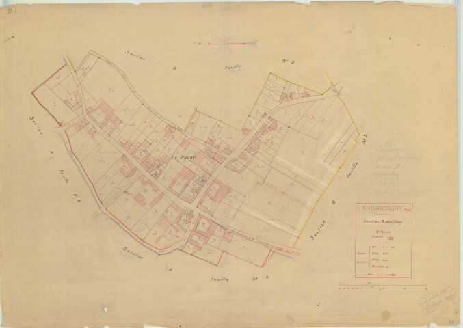 Landricourt (51315). Section B1 échelle 1/1000, plan mis à jour pour 1934, plan non régulier (papier)