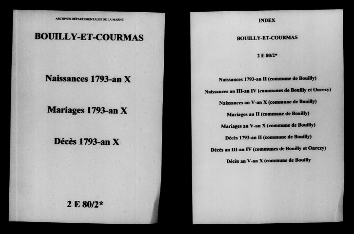 Bouilly. Naissances, mariages, décès 1793-an X